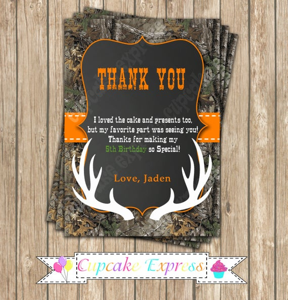 Camo Boy Hunting Birthday Party PRINTABLE Thank You Card 4