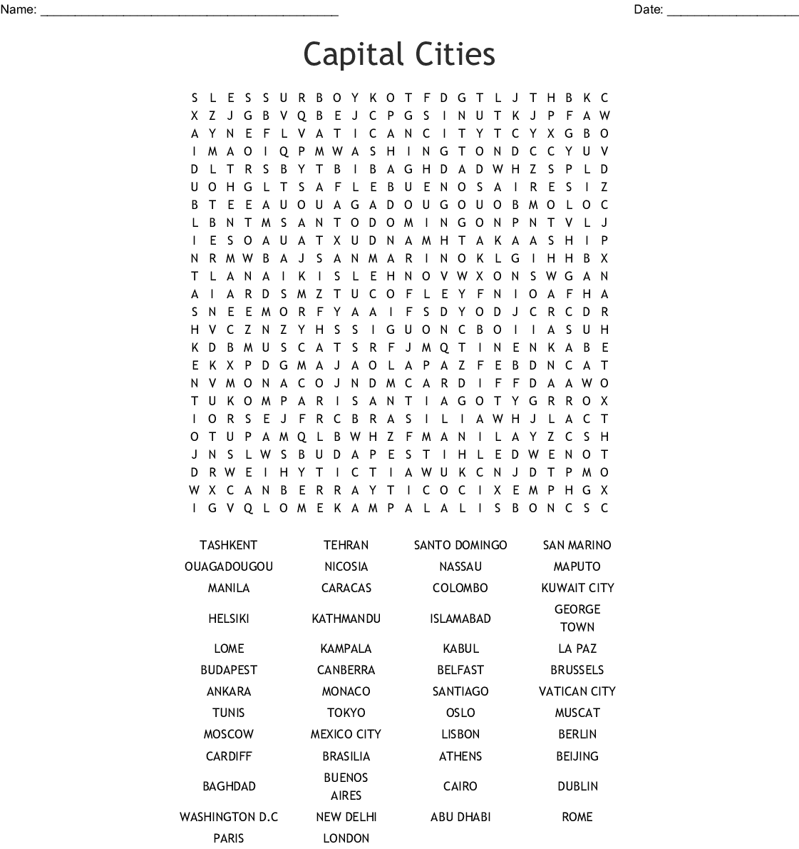 printable word searches cities