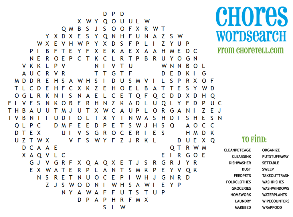 Chores Wordsearch Free Printable Downloads From ChoreTell