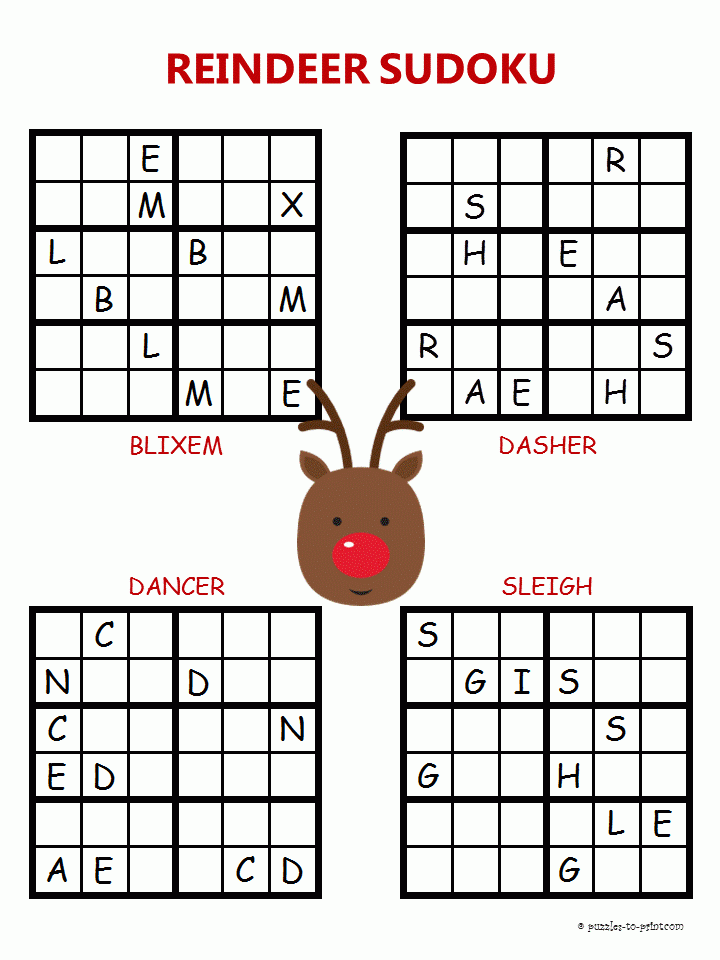 Christmas Sudoku Reindeer Christmas Puzzle Christmas 