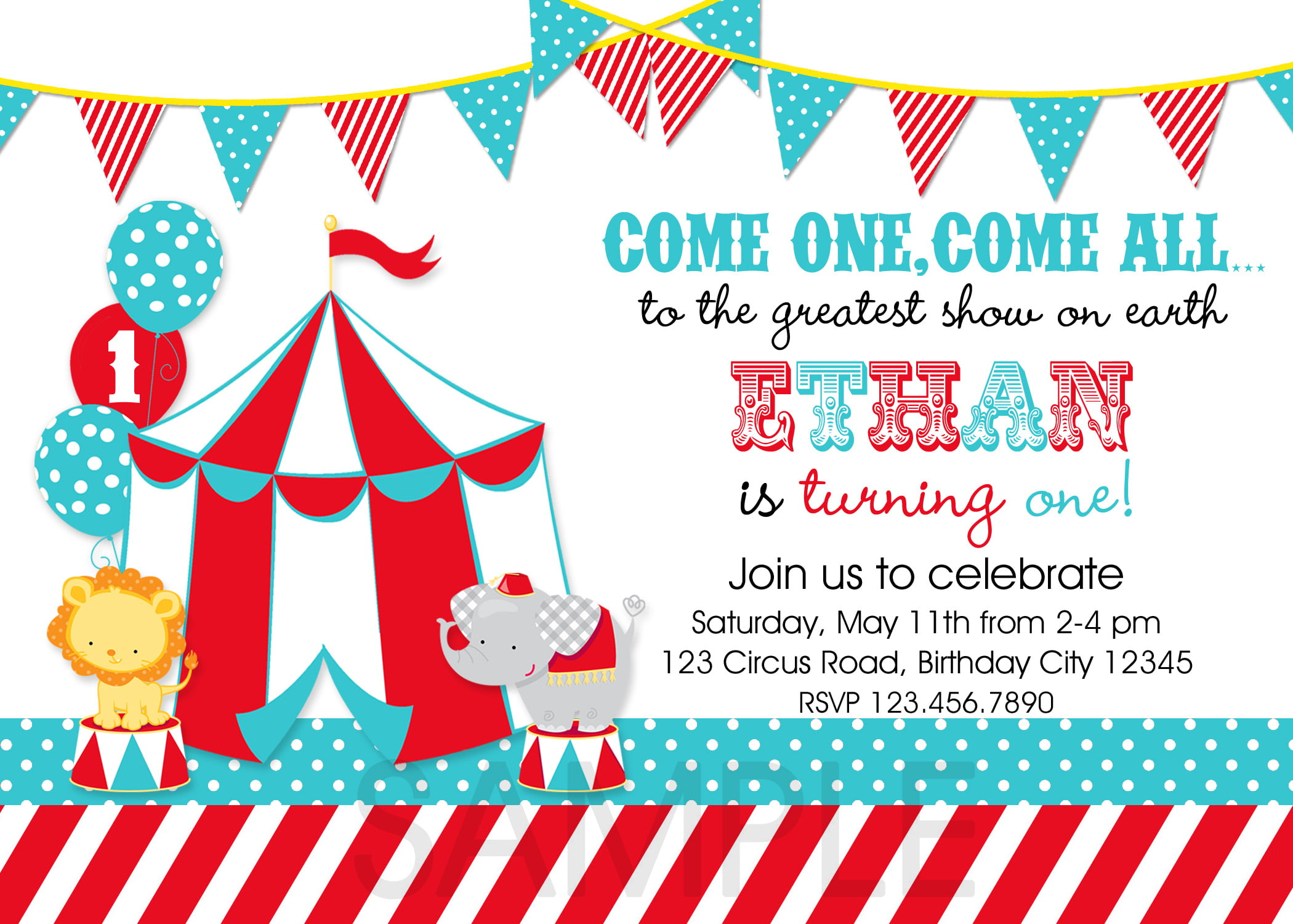 Circus Themed Birthday Party Invitations FREE PRINTABLE 