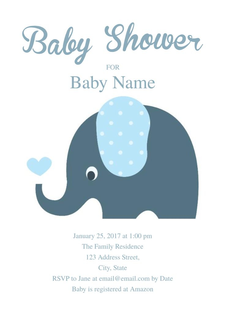 Cute Elephant Baby Shower Invitation Template Free Baby 