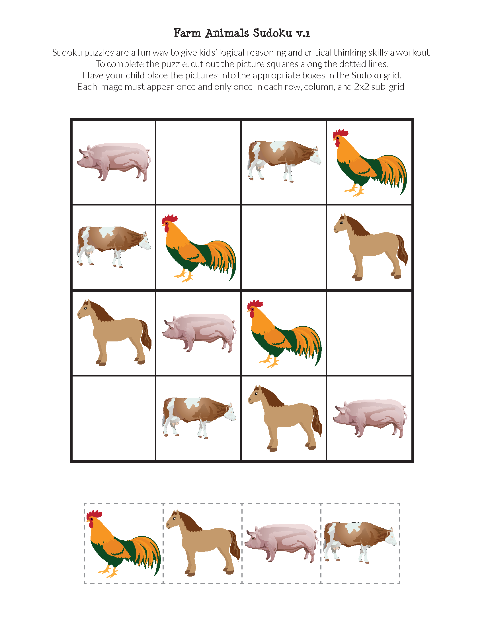 Farm Animals Sudoku Puzzles free Printables Sudoku 
