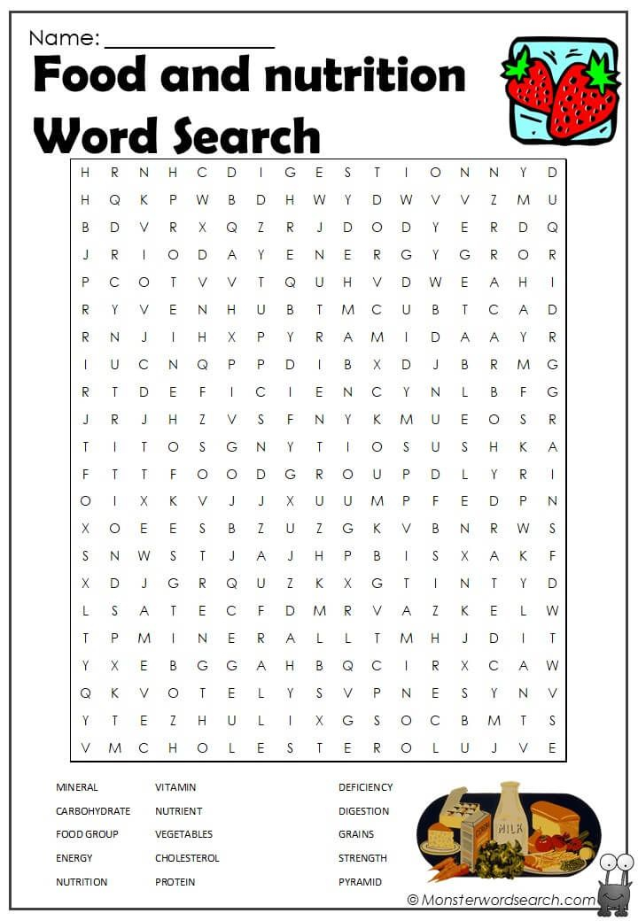 Food And Nutrition Word Search In 2020 Nutrition Food 