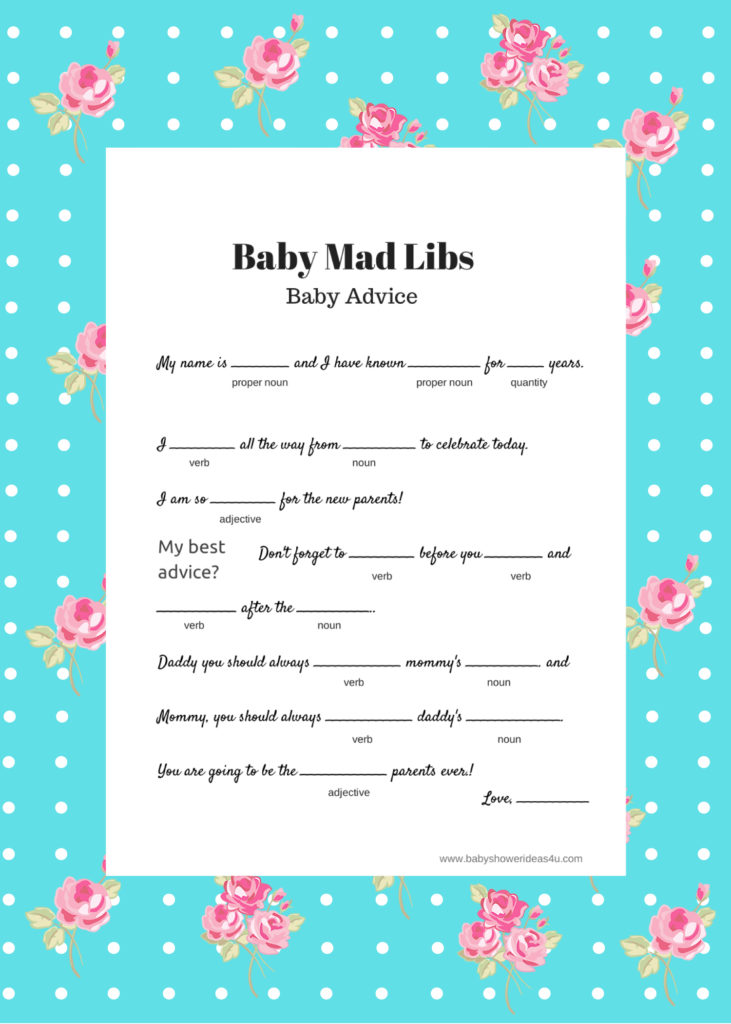 FREE Baby Mad Libs Game Baby Advice Baby Shower Ideas