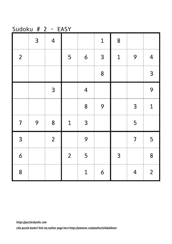 Free Downloadable Sudoku Puzzle Easy 2 Puzzles By Nilo