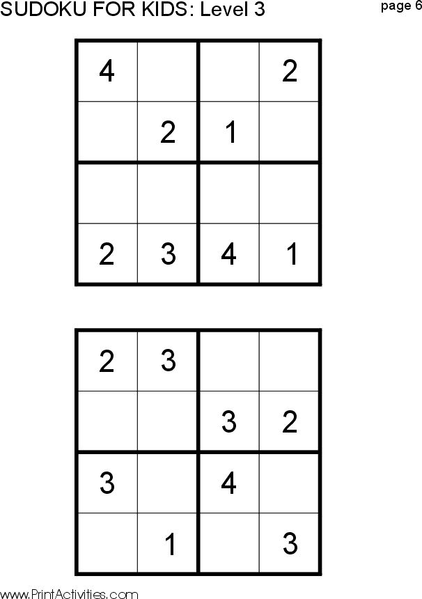 Free Kid Sudoku Puzzle Level 3 Page 6 Sudoku Puzzles