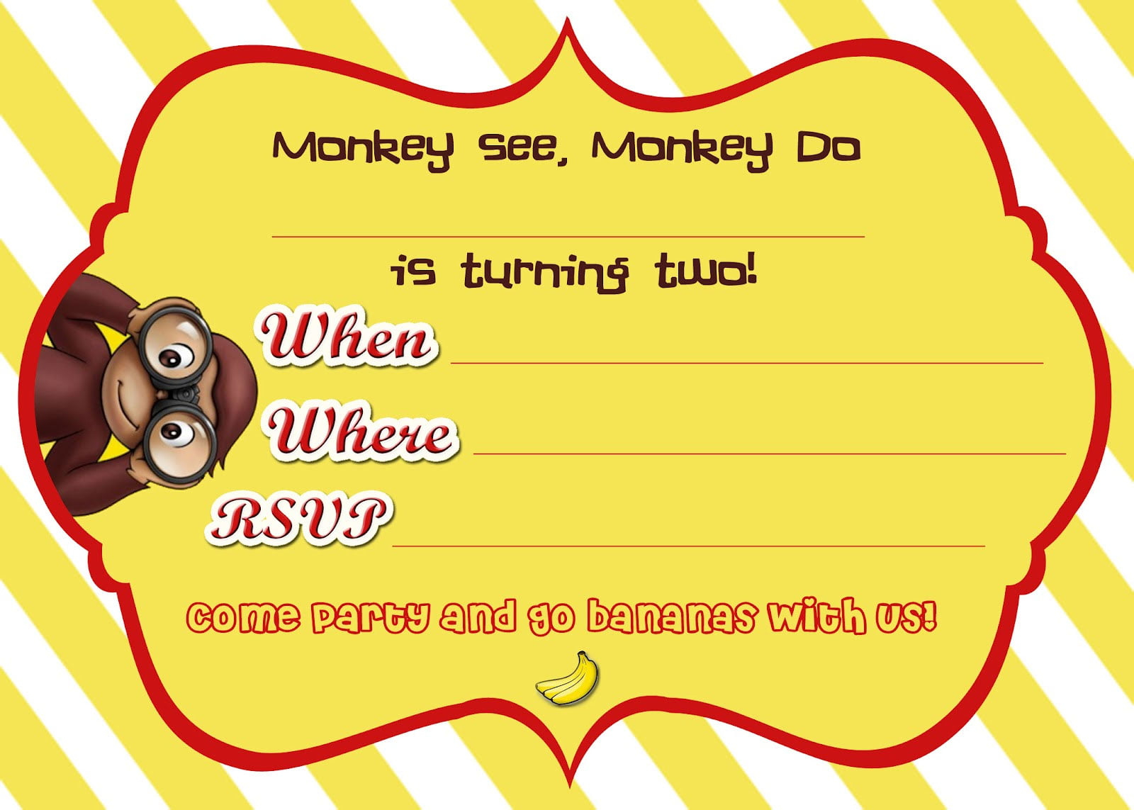 FREE Printable Curious George 2nd Birthday Invitation DREVIO