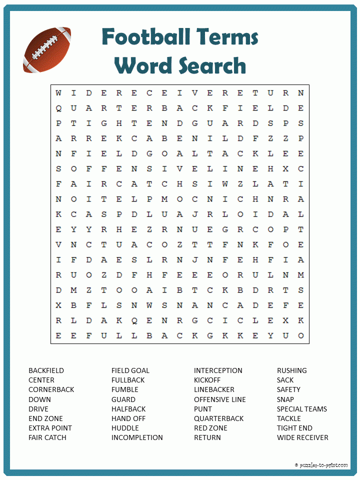 Free Printable Football Word Search Undervisning B rn 