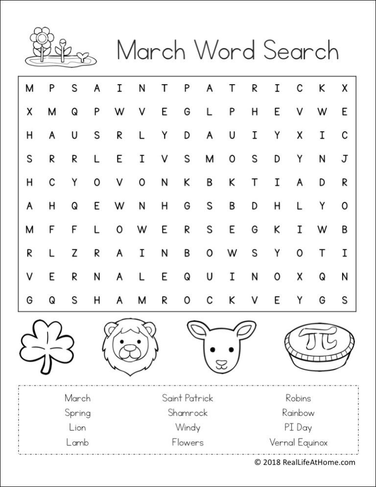 free printable march word search puzzles