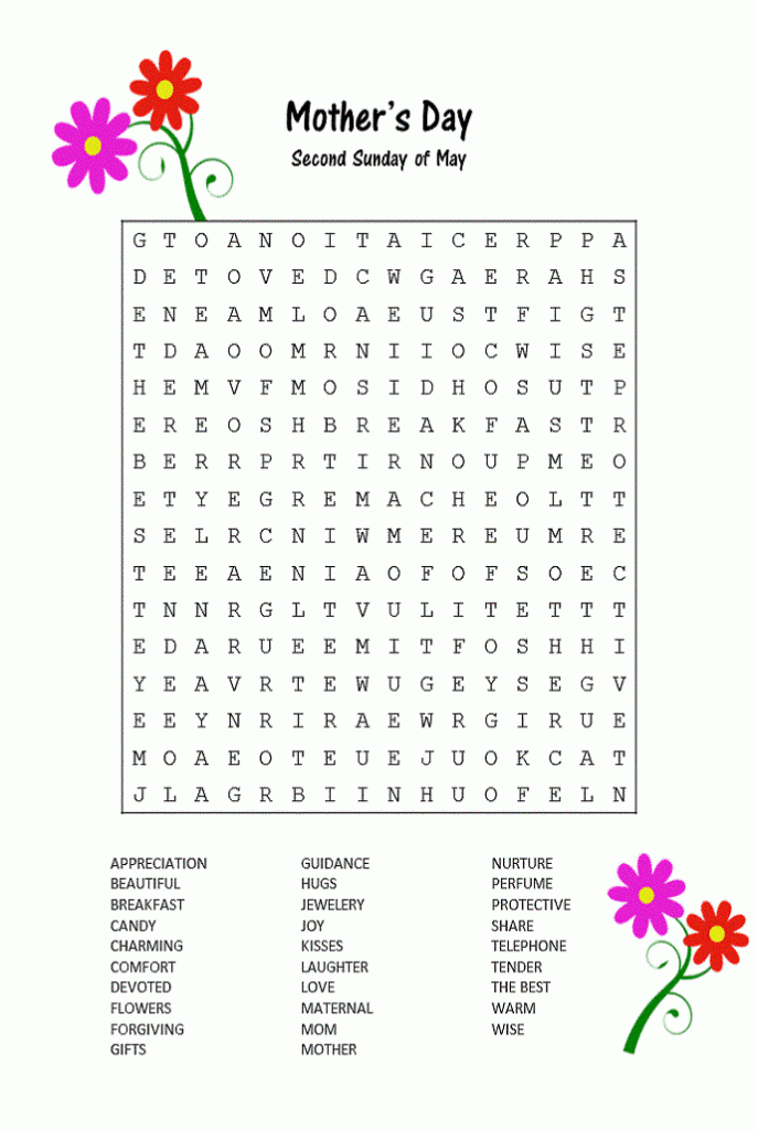 Free Printable Mother S Day Word Search Mother S Day