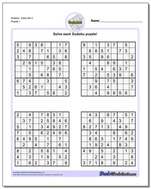 Free Printable Sudoku Puzzles Easy Sudoku Printable