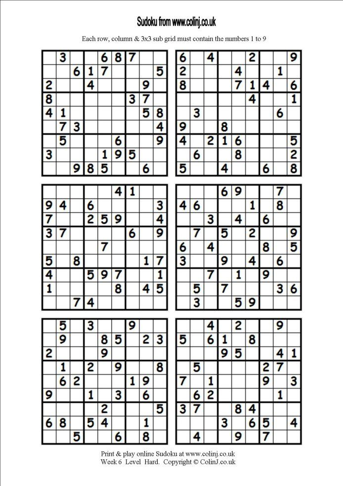 Free Sudoku Printable 6 Per Page Sudoku Printable 