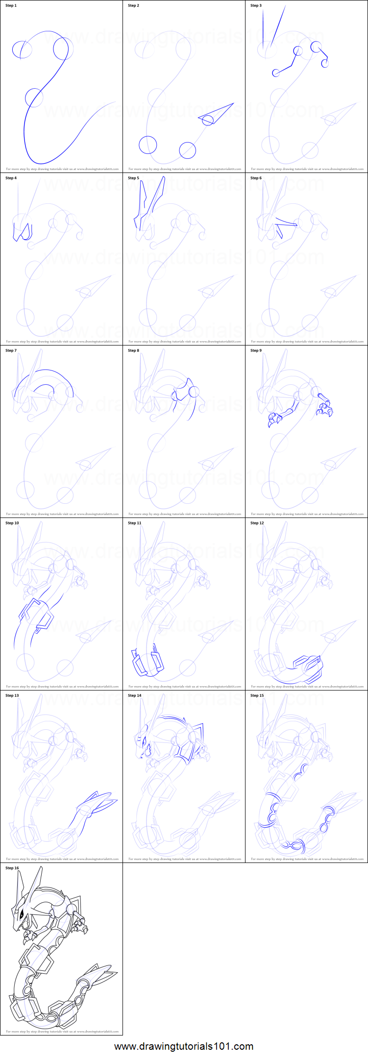How To Draw Rayquaza From Pokemon Printable Step By Step