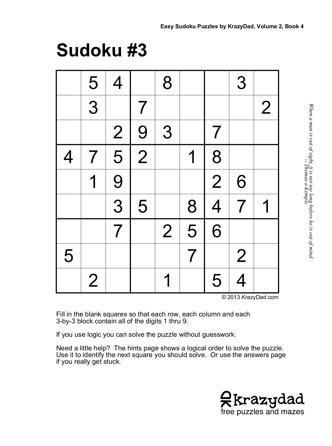 Krazydad Printable Sudoku Printable Template Free