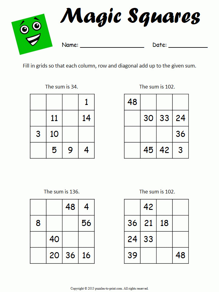 Magic Square Worksheets