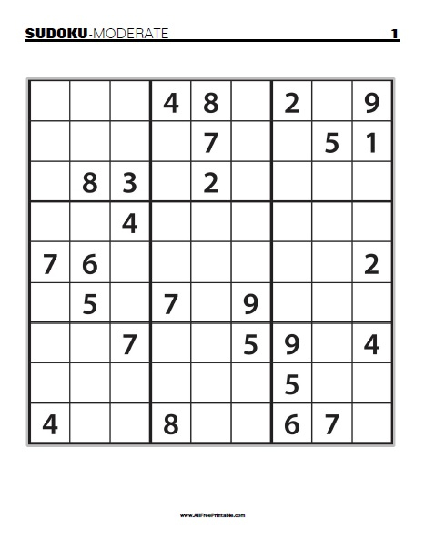 Moderate Sudoku Puzzles Free Printable 