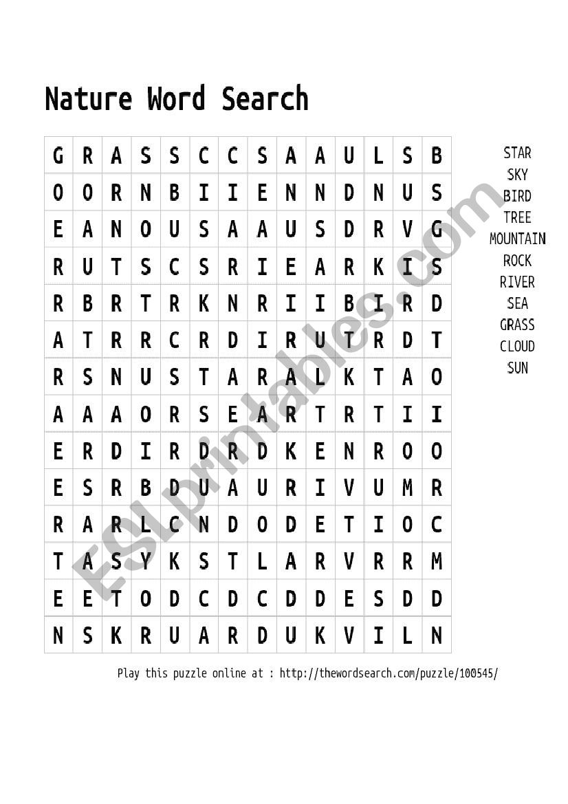 Nature Word Search Printable