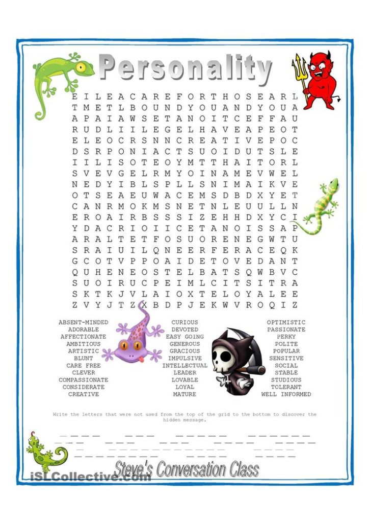 Personality Hidden Message WordSearch Ingles