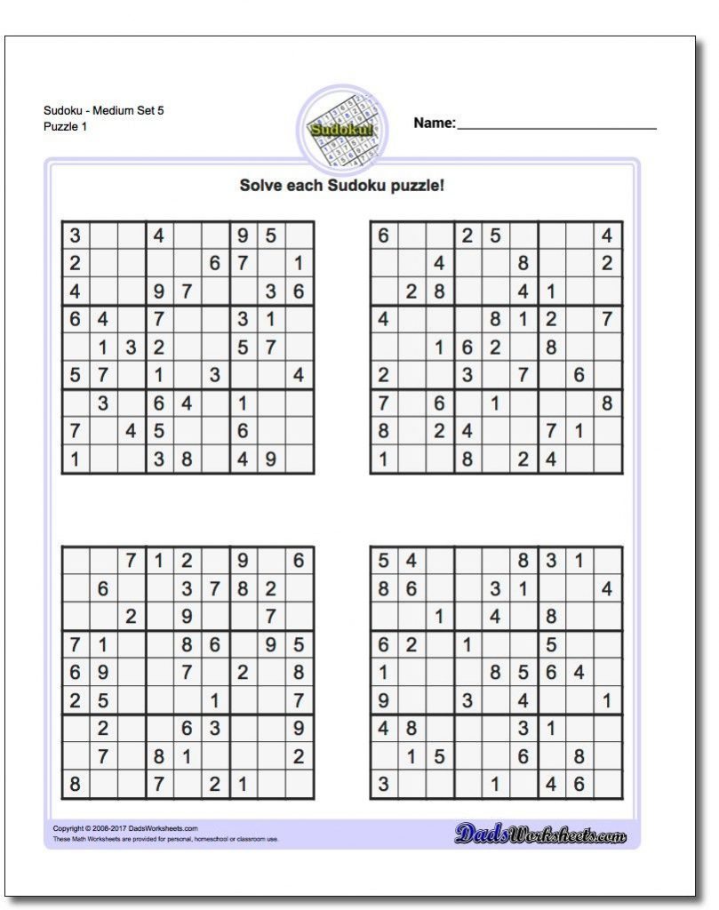Pindadsworksheets On Math Worksheets Sudoku Puzzles