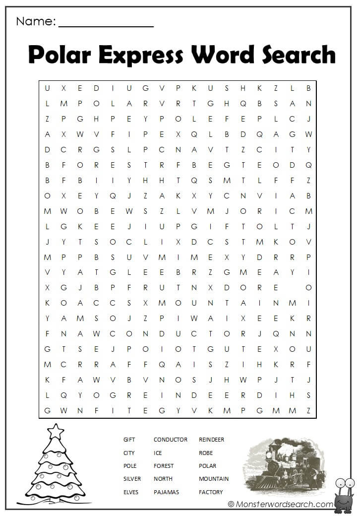 Polar Express Word Search Monster Word Search