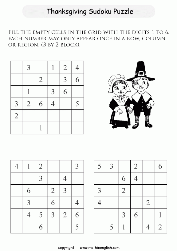 Printable Thanksgiving Sudoku Puzzles For Kids And Math 