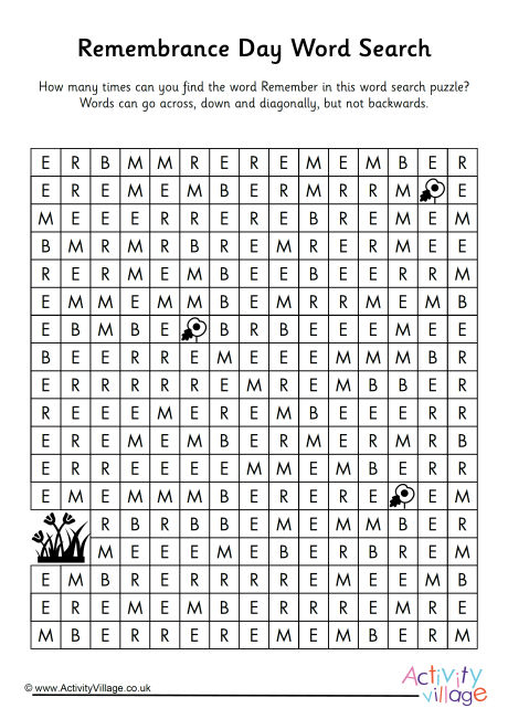 printable word search remembrance day