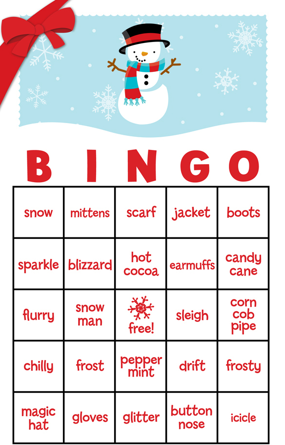 Snowman Family With Snowflakes Free Christmas Bingo Game