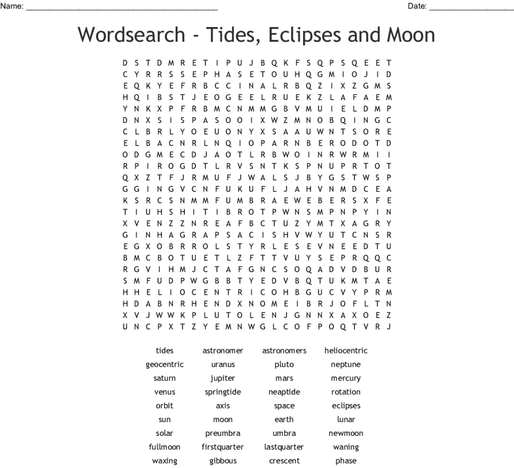 Solar Eclipse Word Search Printable Word Search Printable