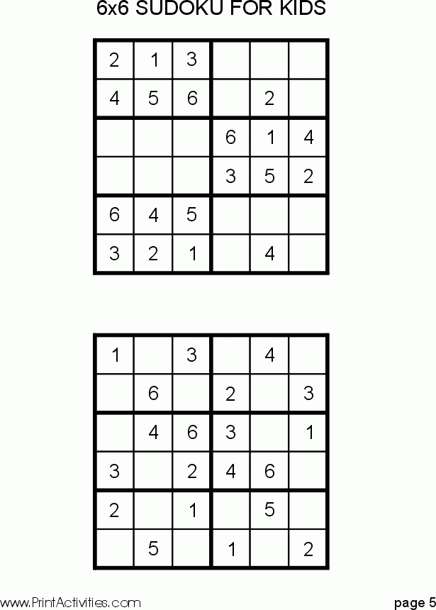 Sudoku For Kids Printable 6x6 Pesquisa Google SUDOKU 