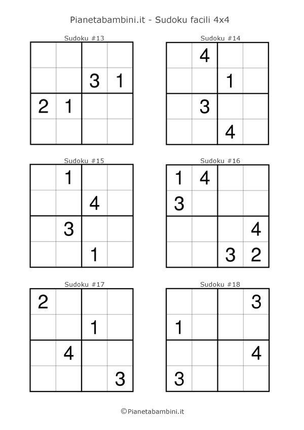Sudoku Per Bambini 54 Schemi Facili 4x4 Da Stampare 