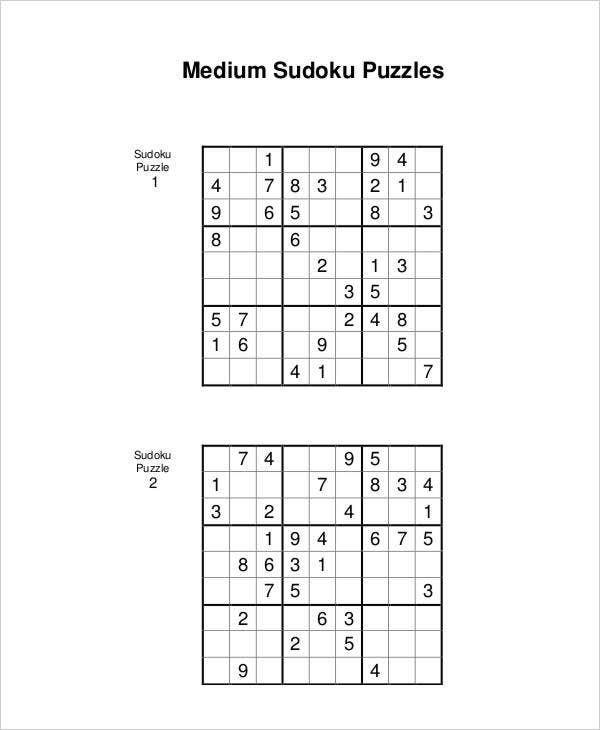 Sudoku Medium Printable Pdf