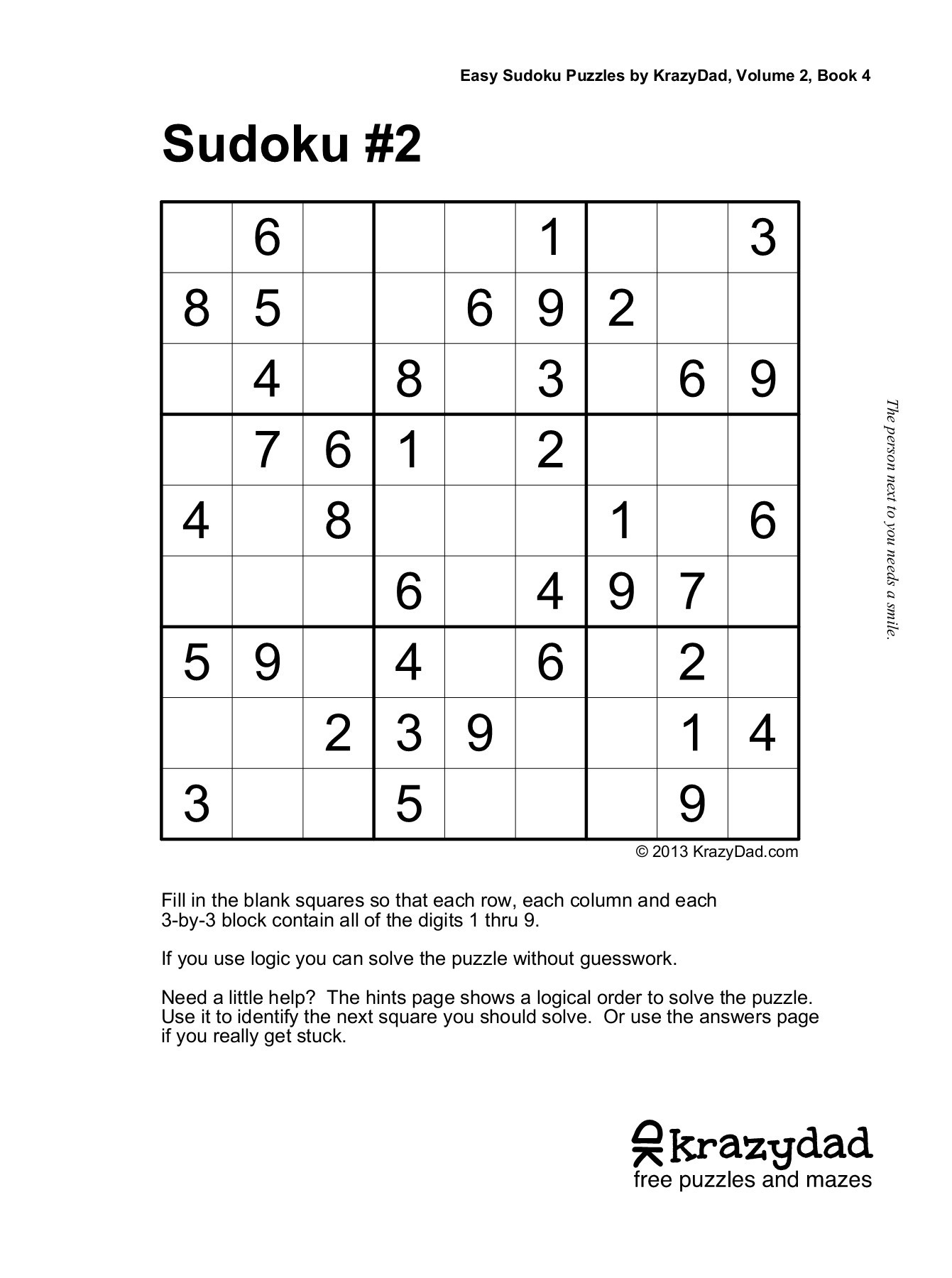 Sudoku Puzzles Printable PDF Krazydad Sudoku Printable