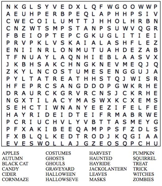 free printable halloween word search