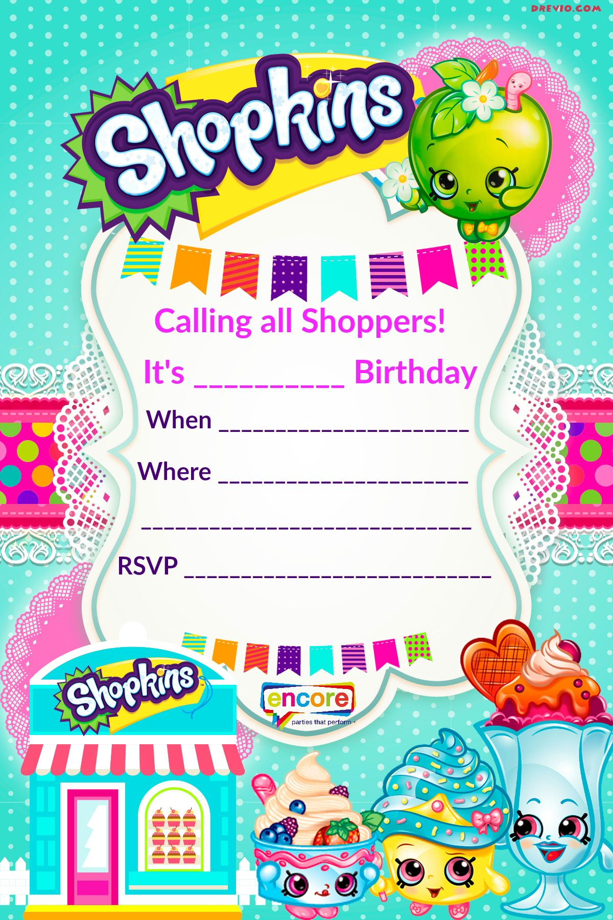 Updated FREE Printable Shopkins Birthday Invitation