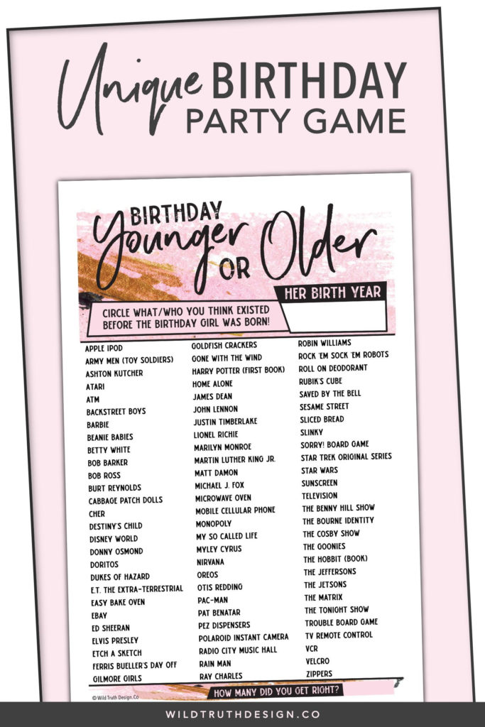 Younger Or Older Women S Birthday Party Game 106B In 2020