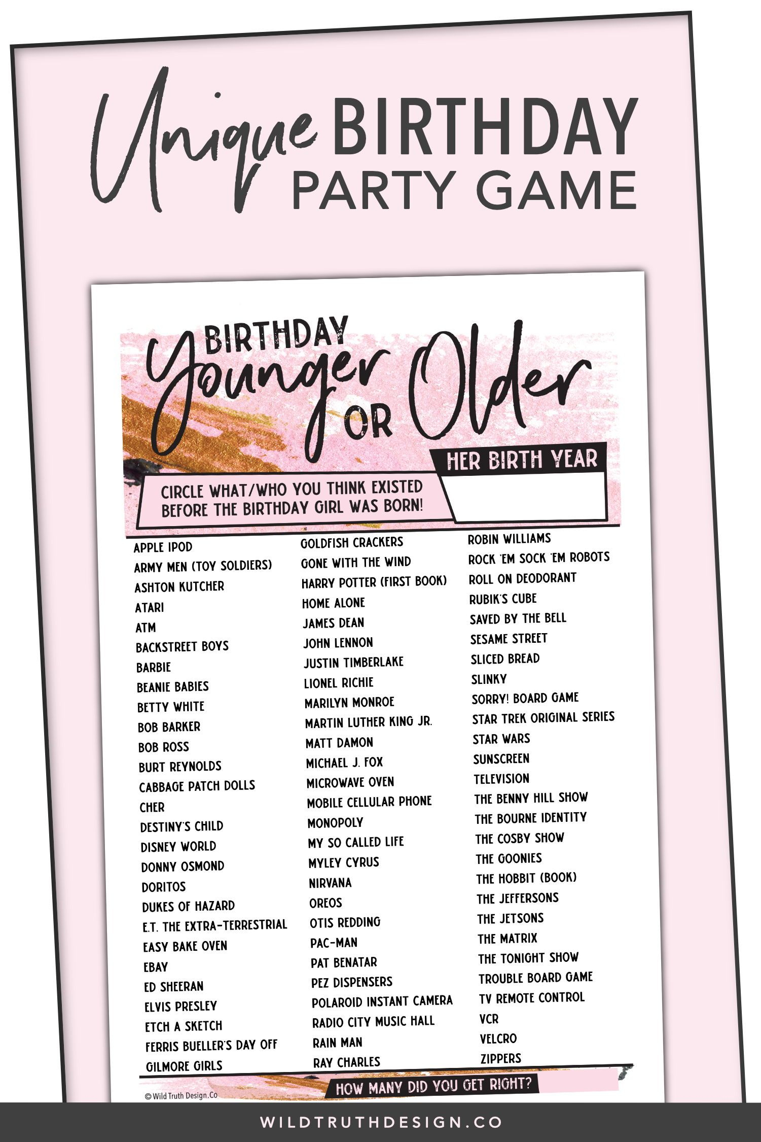 Younger Or Older Women s Birthday Party Game 106B In 2020 