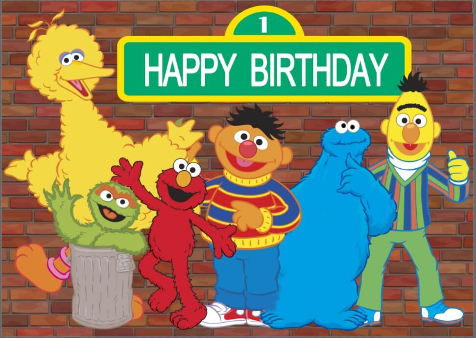 7x5FT Sesame Street Elmo World Bricks Wall Happy Birthday 