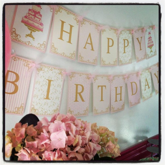 Cake Tea Party Custom Printable Party Happy Birthday Banner