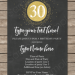 Chalkboard 30th Birthday Invitations Template Gold Glitter