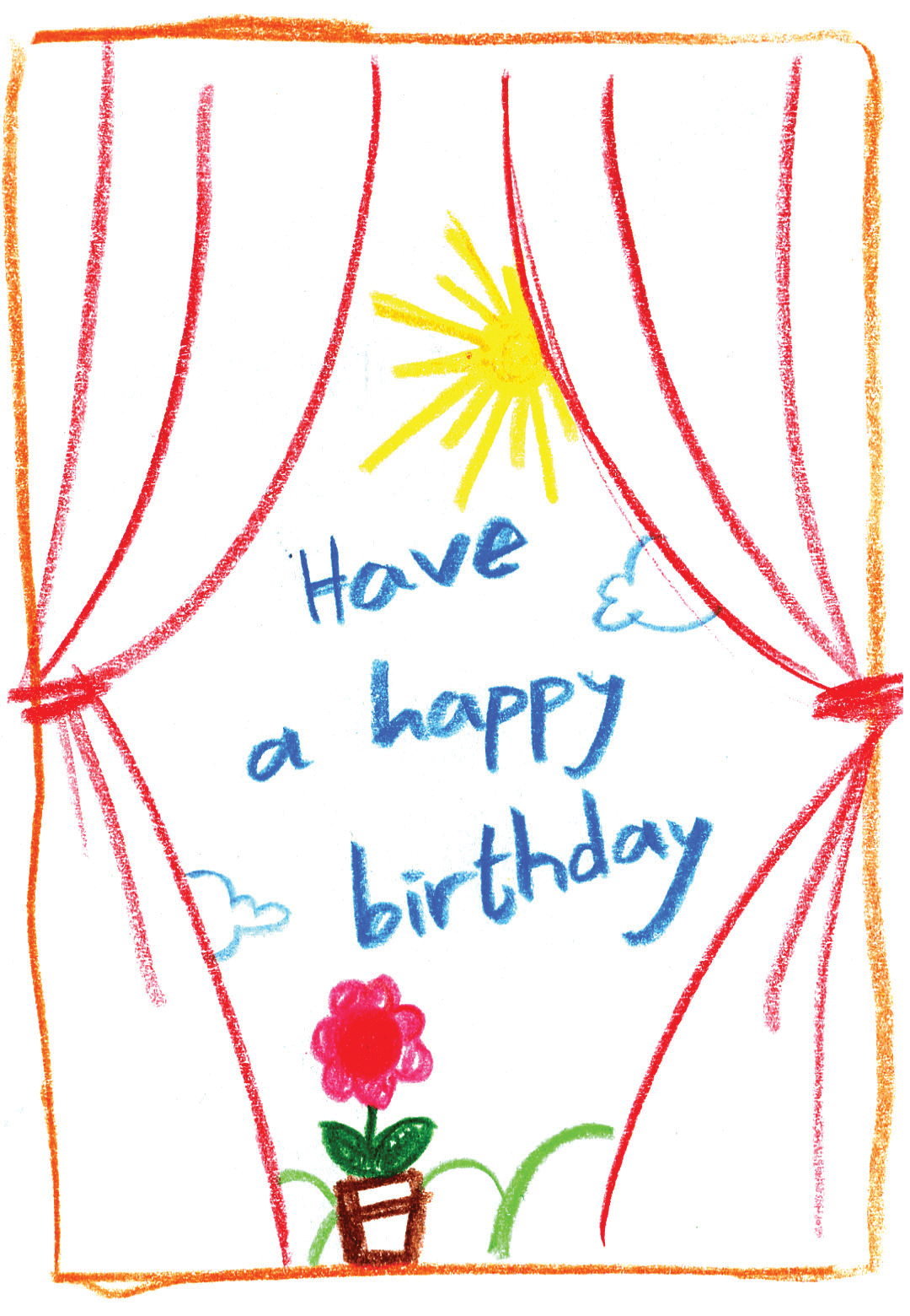 Child Drawn Scenery Birthday Card Greetings Island