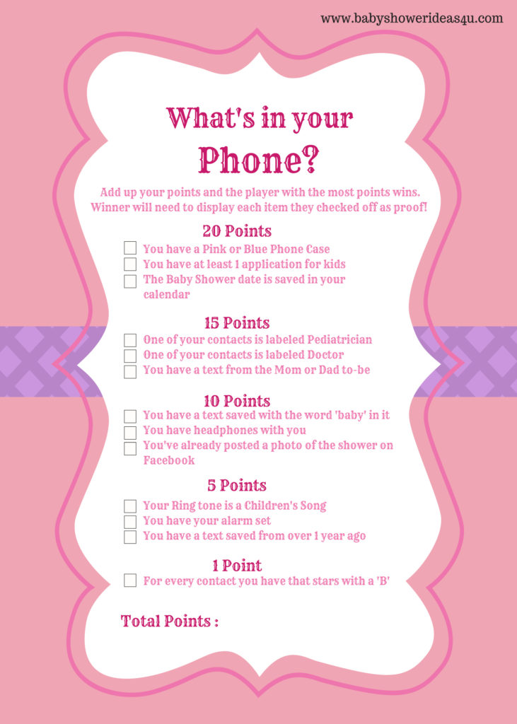 FREE Modern What S In Your Phone Baby Shower Printable