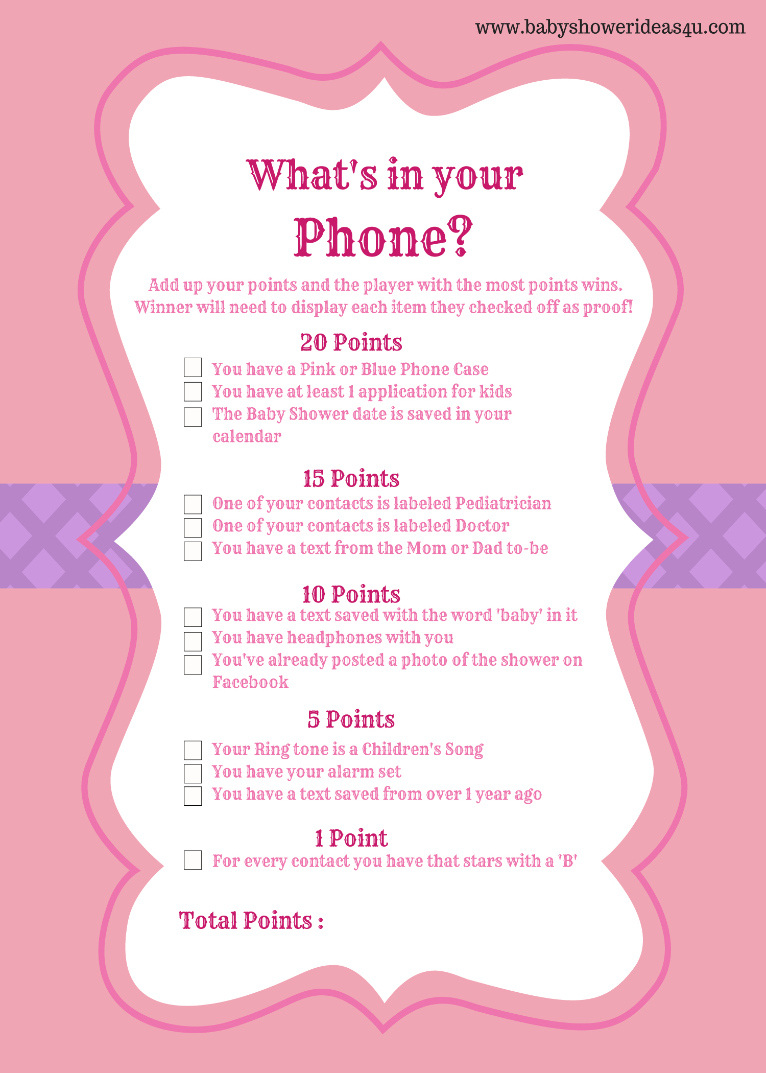 FREE Modern What s In Your Phone Baby Shower Printable 