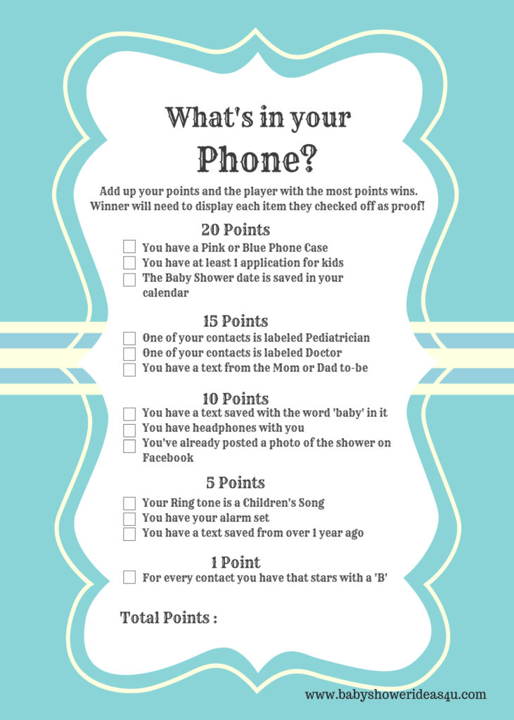 FREE Modern What S In Your Phone Baby Shower Printable