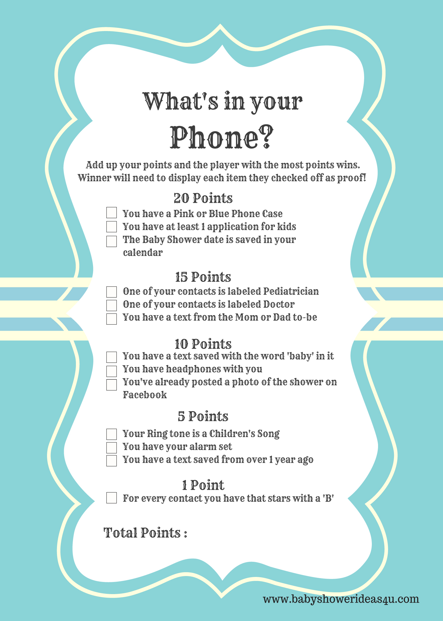 FREE Modern What s In Your Phone Baby Shower Printable 