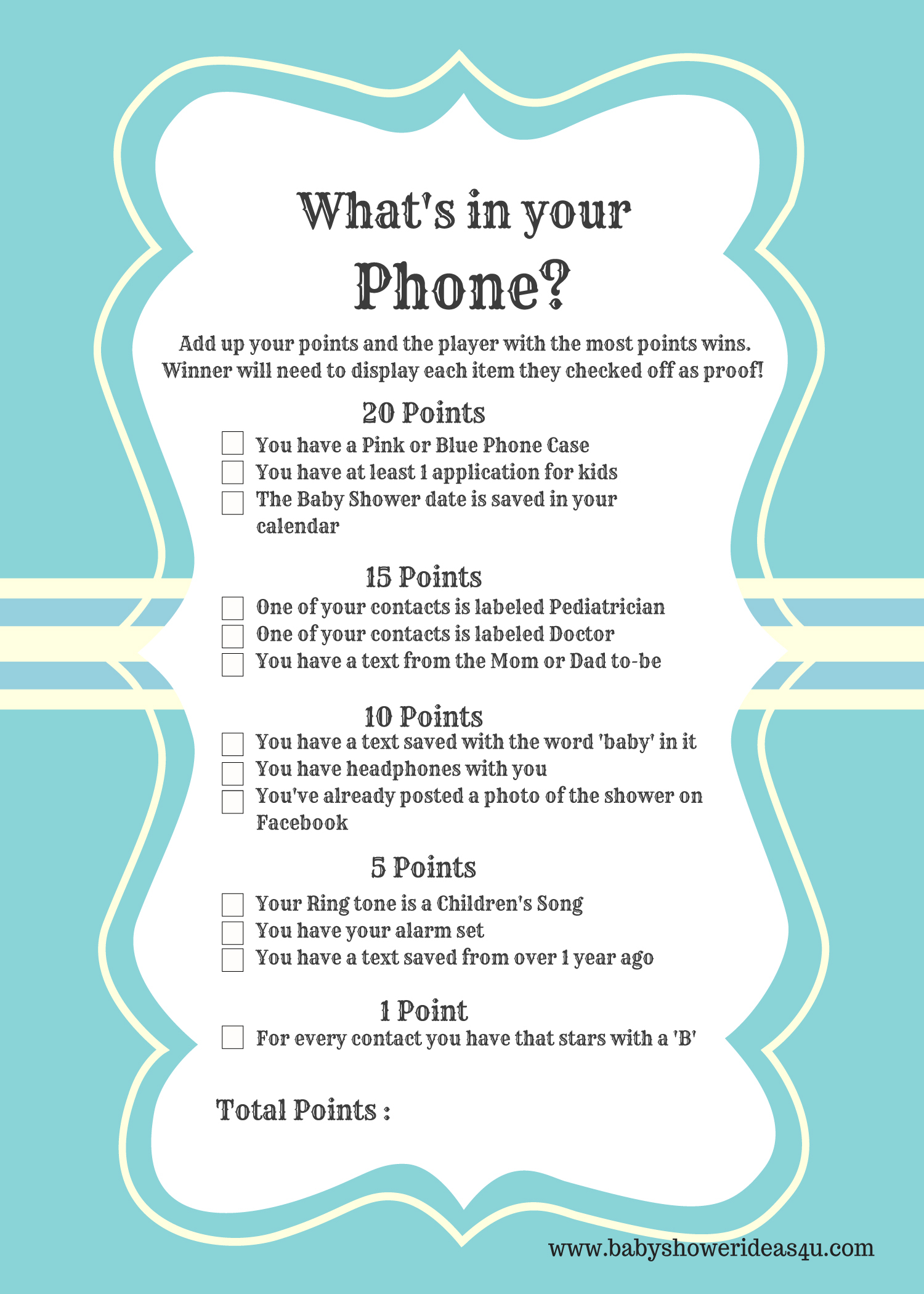 FREE Modern What s In Your Phone Baby Shower Printable