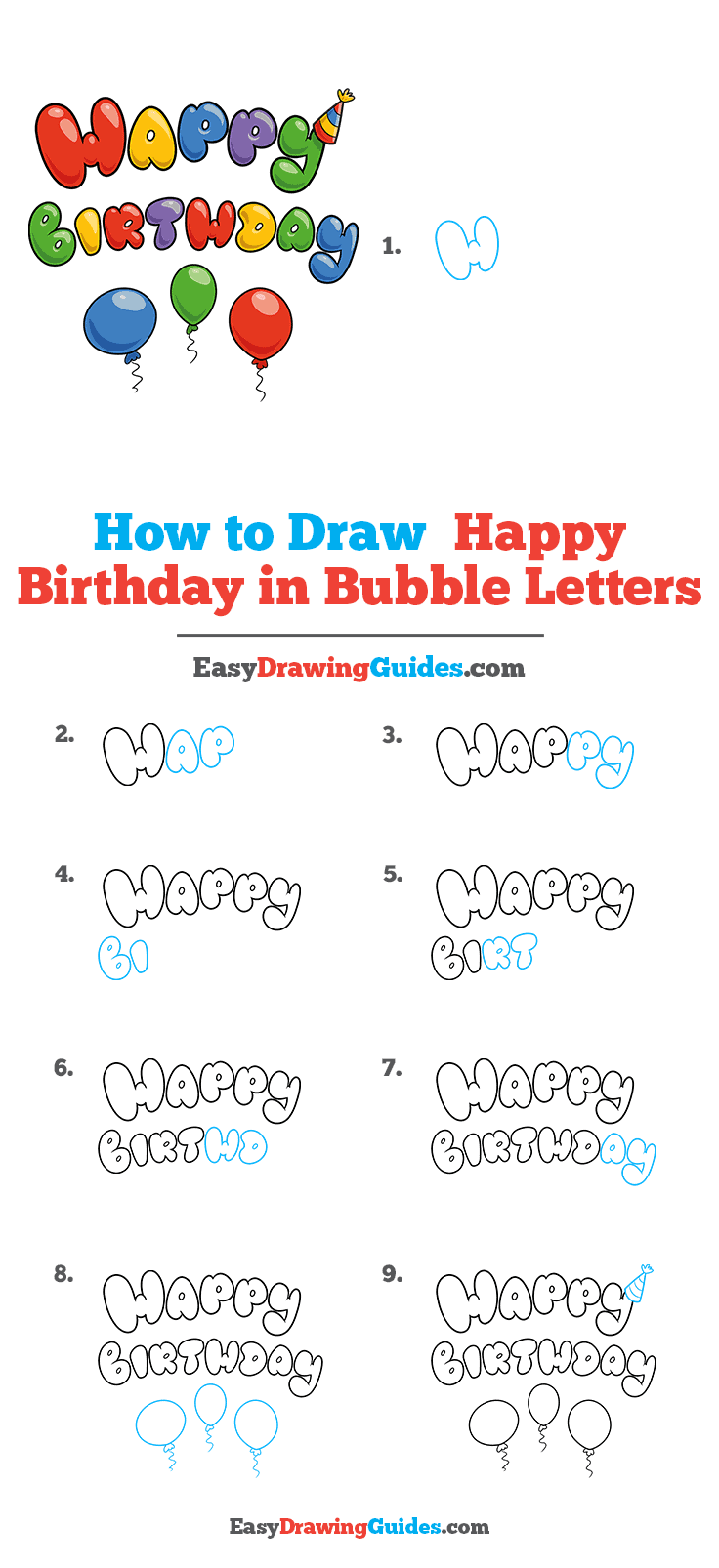 How To Draw Happy Birthday In Bubble Letters Really Easy 