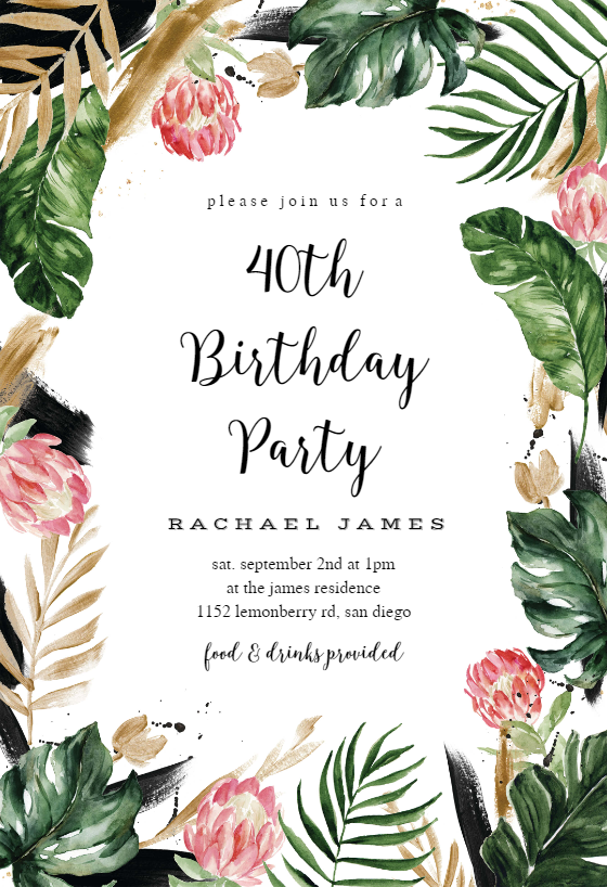 Painterly Tropical Birthday Invitation Template 