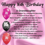 Personalised Coaster Granddaughter Poem 16th Birthday