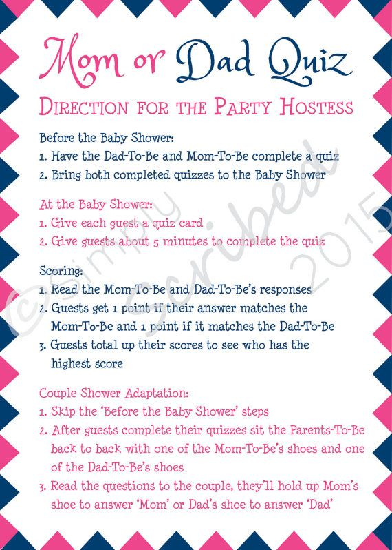 Printable Baby Shower Game Mom Or Dad Trivia Navy Blue